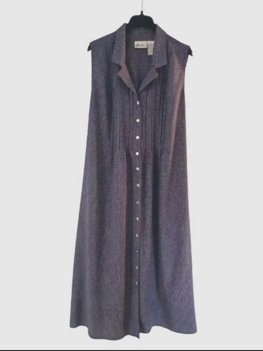 Kathie Lee Size 24W Shirt Dress Navy and White Gingham Sleeveless Ankle Length